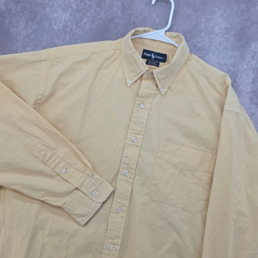 Ralph Lauren Big Shirt Yellow Button Down Mens Large Cotton Long Sleeve Distress